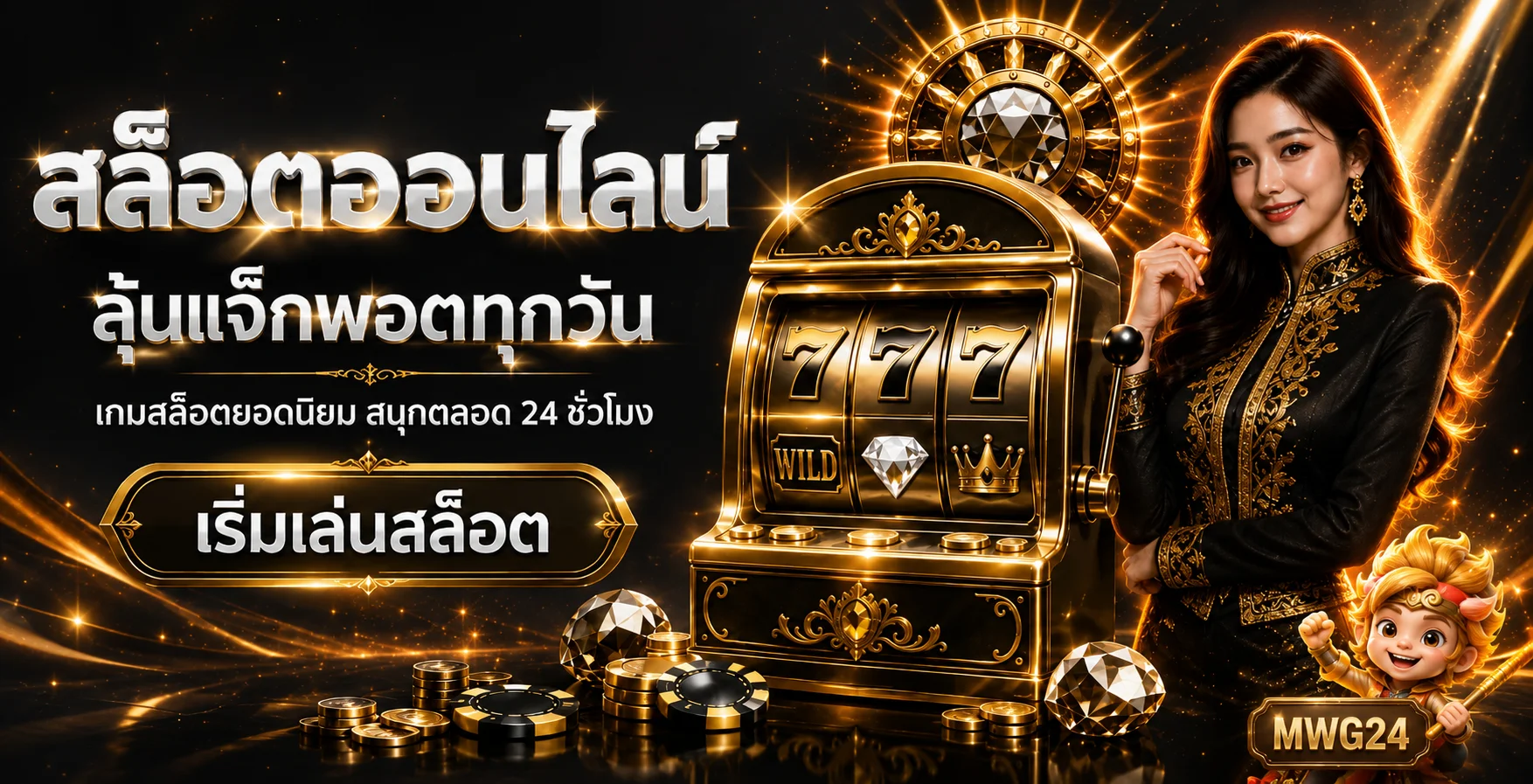 แบนเนอร์สล็อตออนไลน์ MWG24 พร้อมตัวละครแฟนตาซี